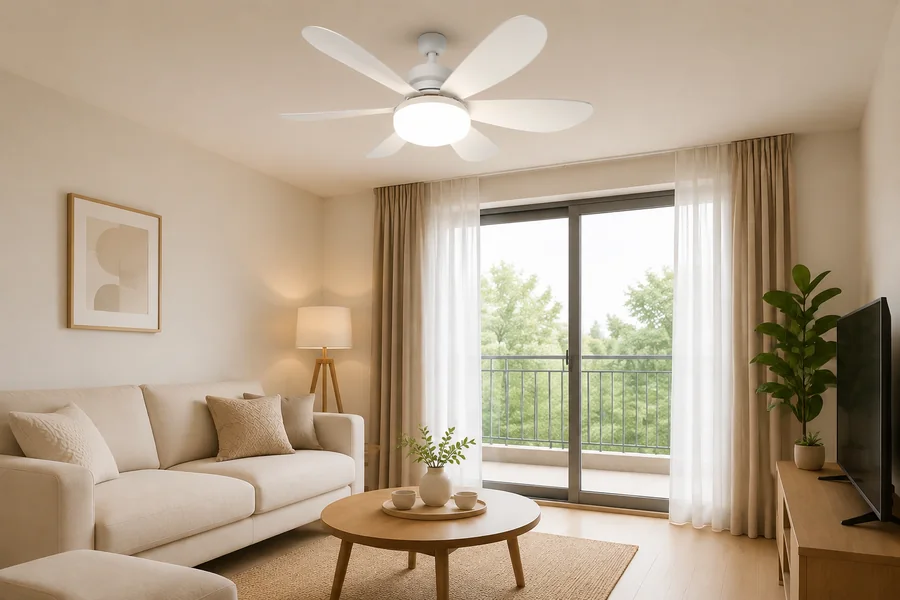 Living room layout with ceiling lighting and fan light planning