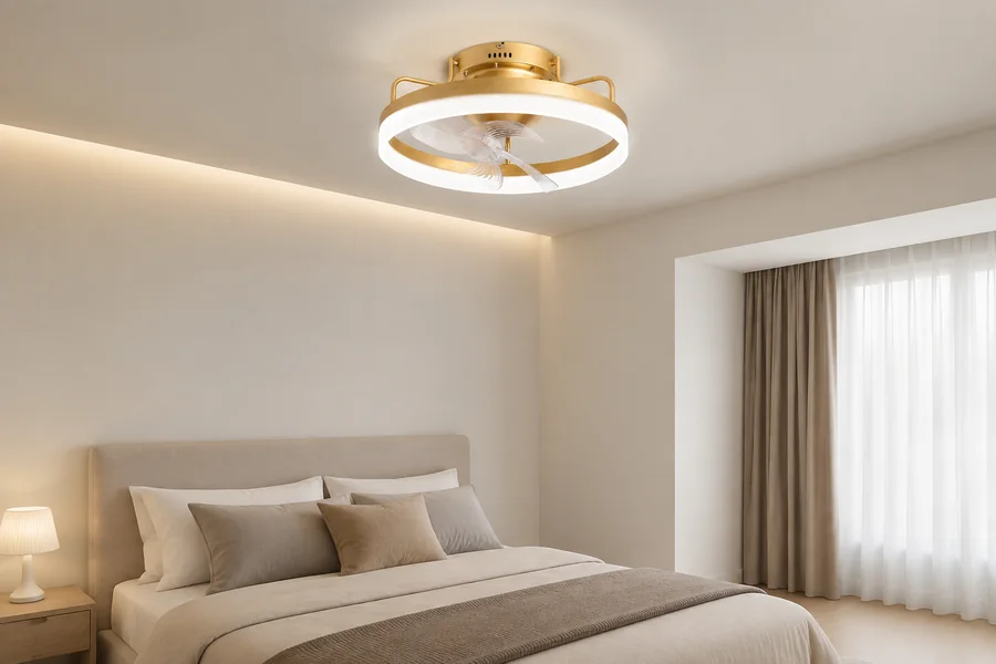 Low ceiling bedroom planning with compact fan