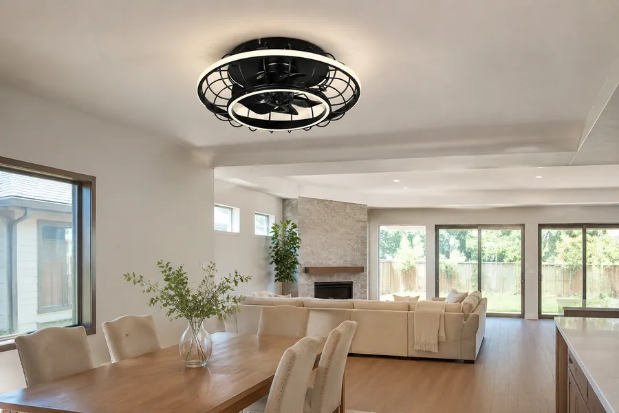 Low profile fan for open plan transition area