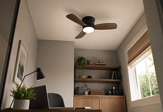 Low-profile ceiling fan light for a compact home office