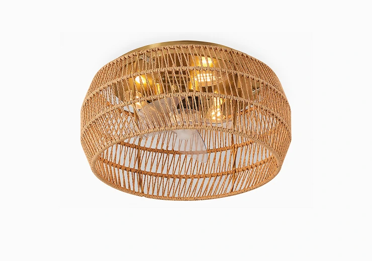 Low profile patio ceiling fan light for a modern covered outdoor living area