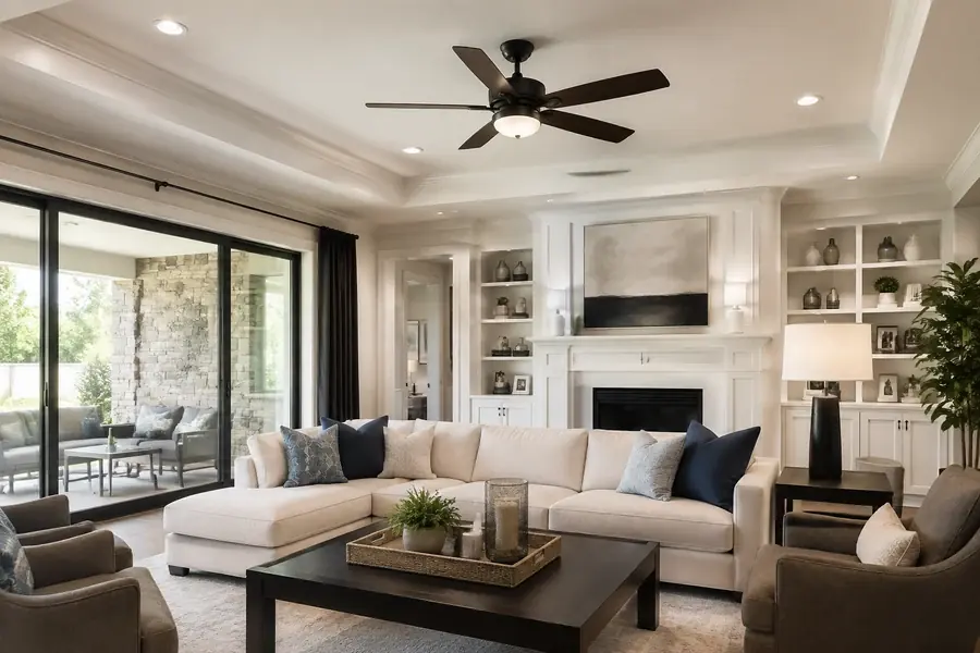 Luxury living room ceiling fan proportion and scale