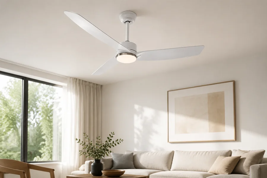 Integrated LED ceiling fan in a simple room