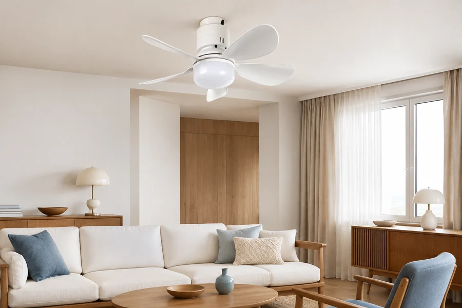 Mixing Scandinavian Mid-Century and Coastal ceiling fan details