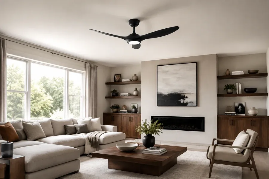 Modern ceiling fan design in a living room