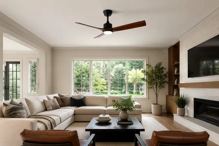 Premium modern ceiling fan details in a living room
