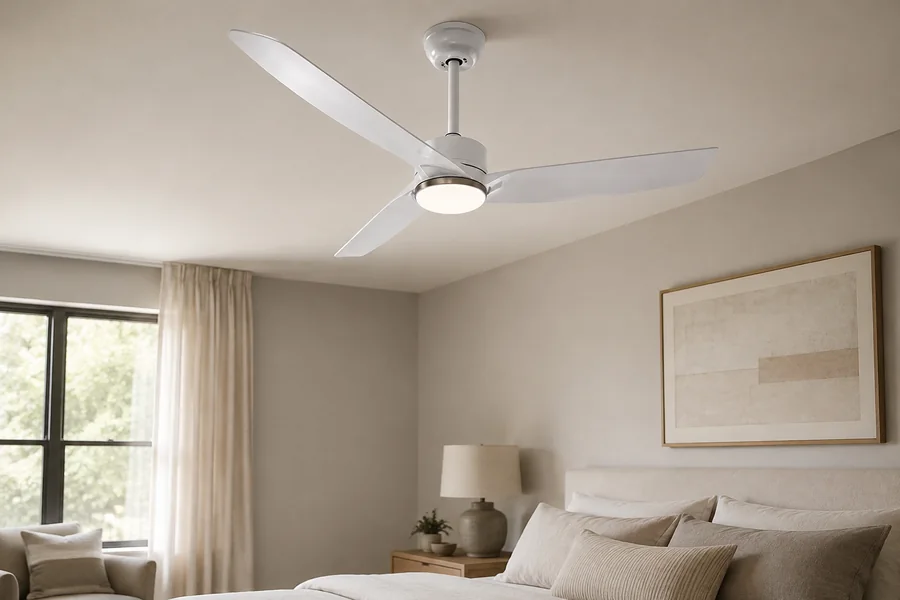 Low ceiling modern room with flush mount ceiling fan
