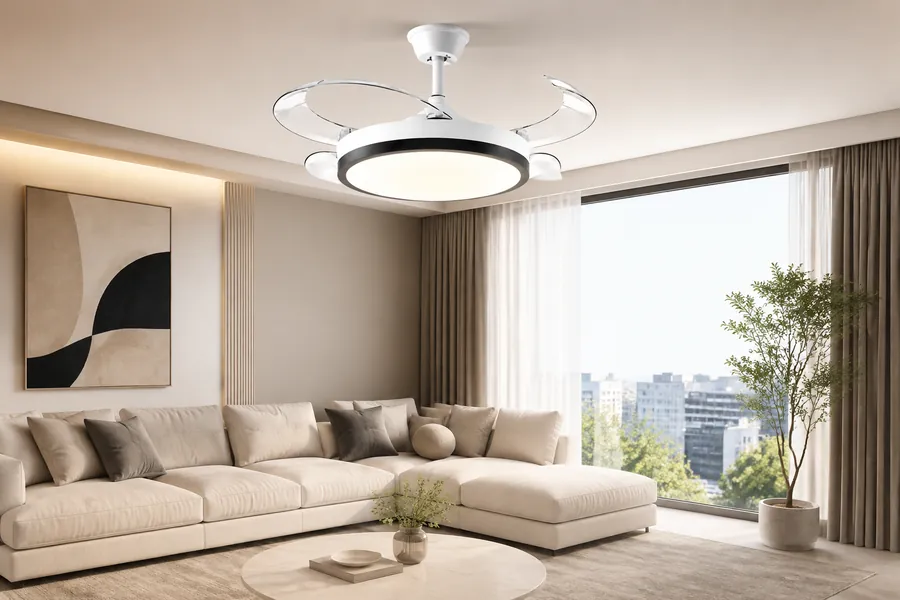 Retractable luxury ceiling fan light in a modern room