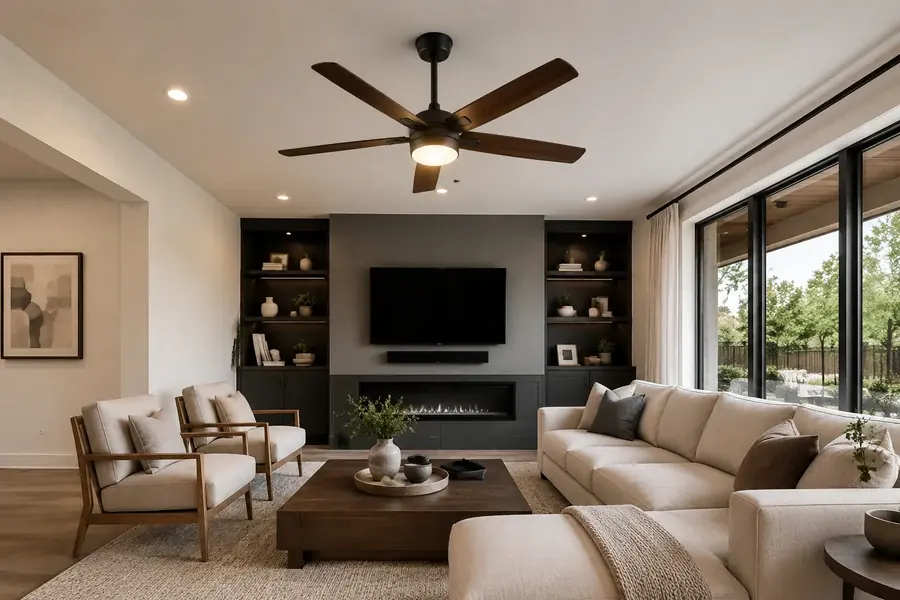 Modern living room ceiling fan style fit with balanced proportion