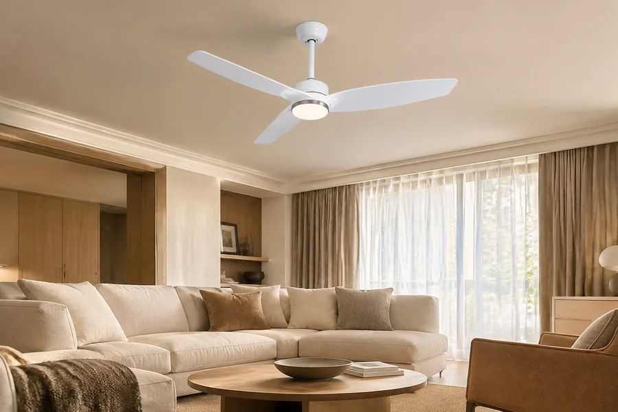 Modern living room comfort planning with ceiling fan light