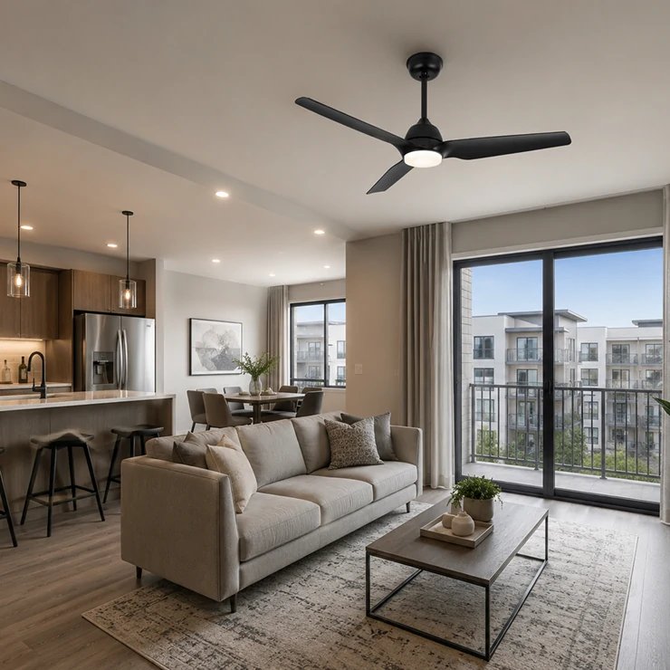 Coordinated ceiling fan light selection for a multi-unit residential apartment project