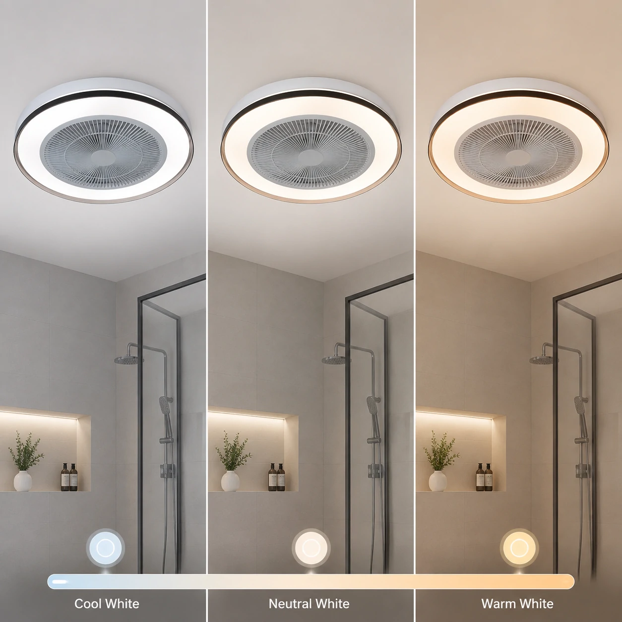 NE-RCFB10 ceiling light displaying three selectable color temperatures