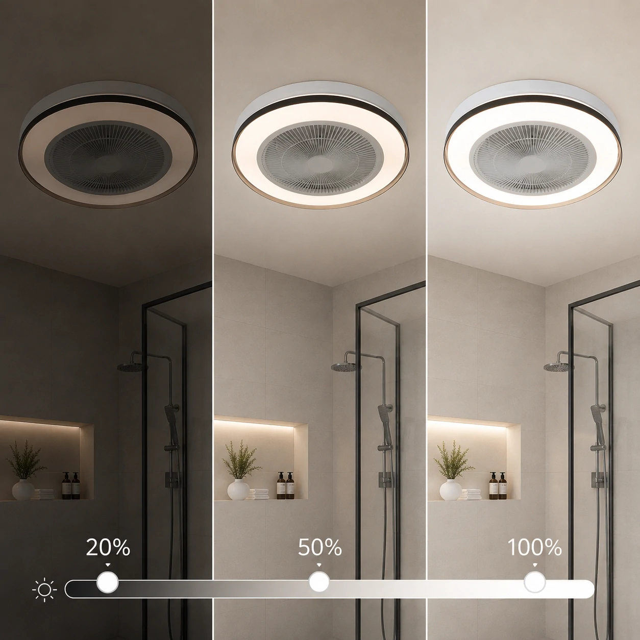 NE-RCFB10 LED light demonstrating adjustable brightness levels