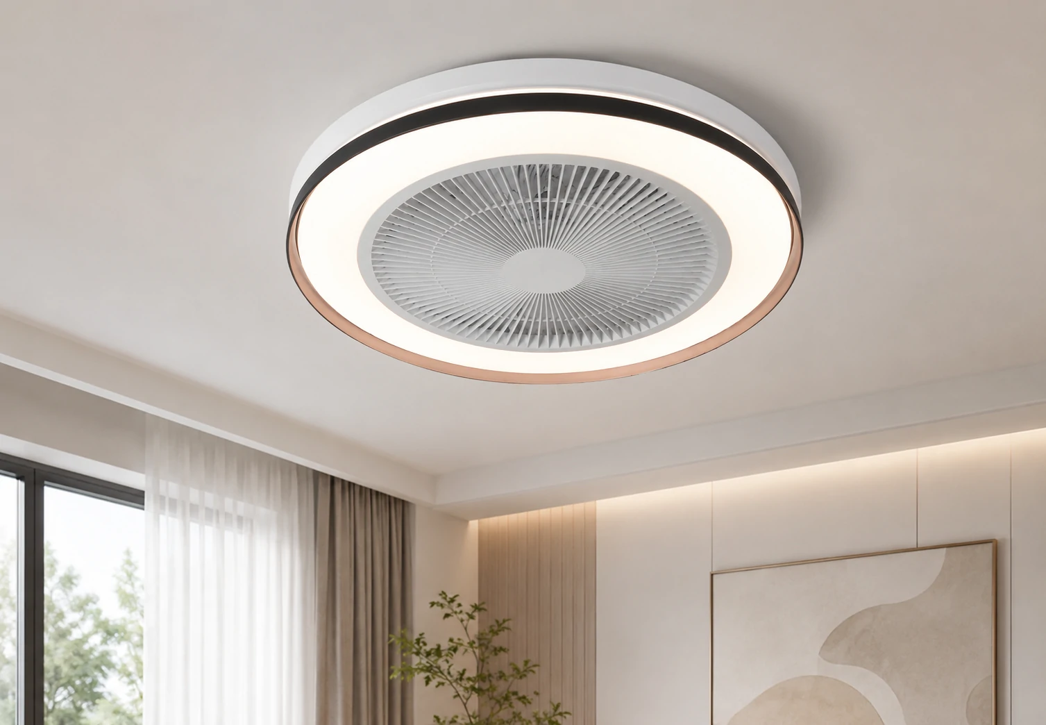Side profile of the NE-RCFB10 low profile ceiling light and fan fixture