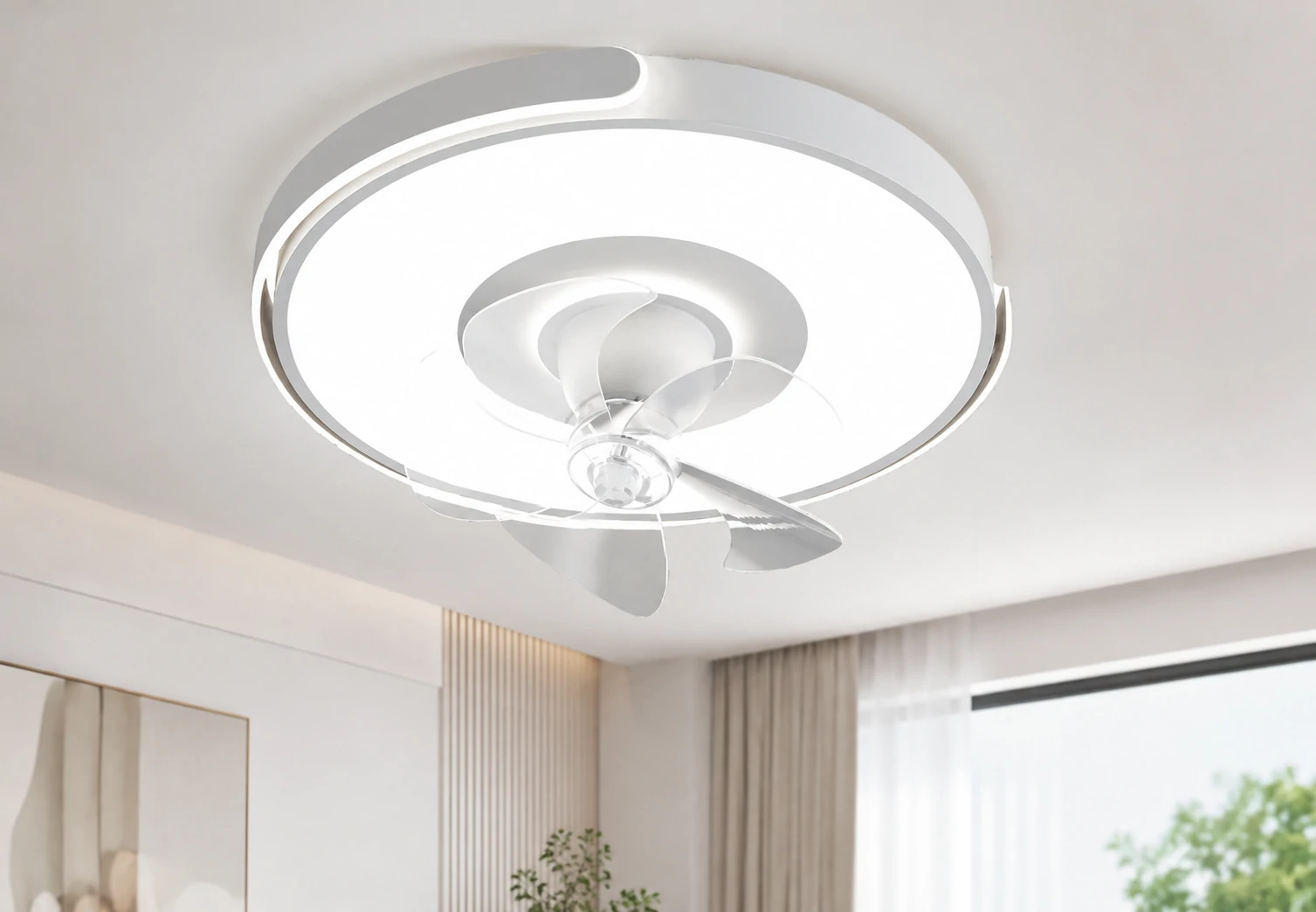 NE-RCFB52R compact ceiling fan with light from an alternate angle