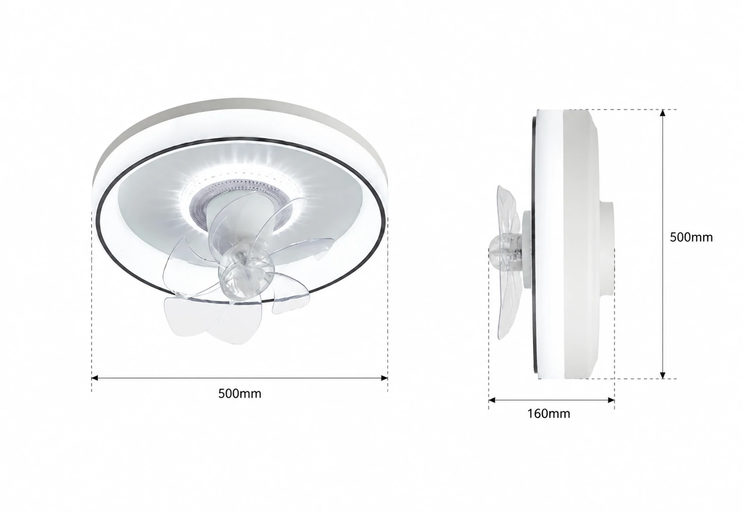 NE-RCFB39R 20 inch ceiling fan light size reference