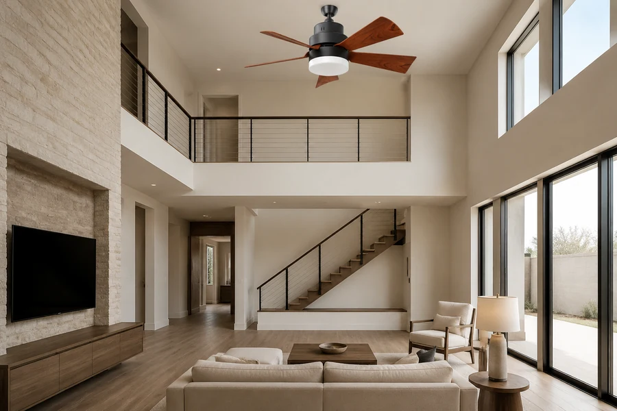 One large fan or multiple fans for a double-height living room