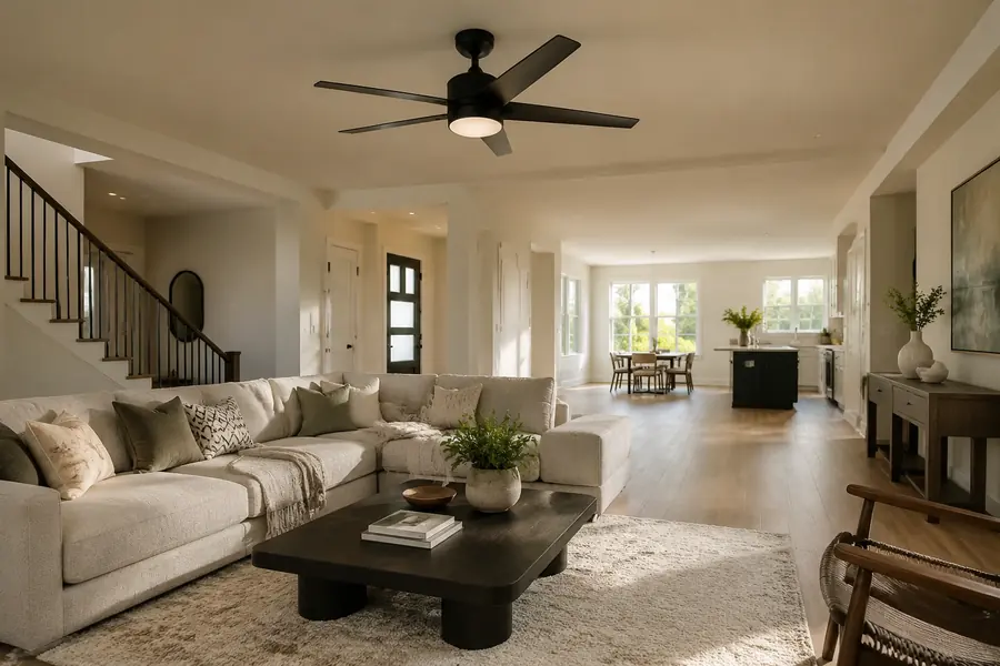 One large fan or two zones for a great room