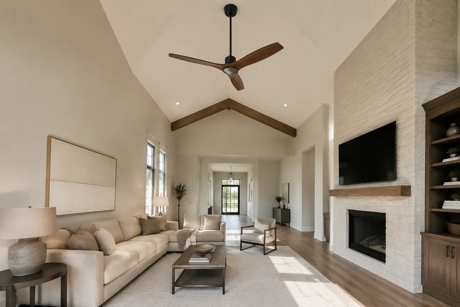 One large fan or two fans layout for a high ceiling room