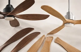 Modern patio ceiling fan blade system with balanced proportions