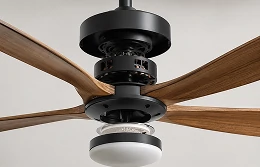 Patio ceiling fan body with integrated motor and lighting structure