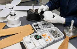 Component inspection of lighting and control parts for a patio ceiling fan