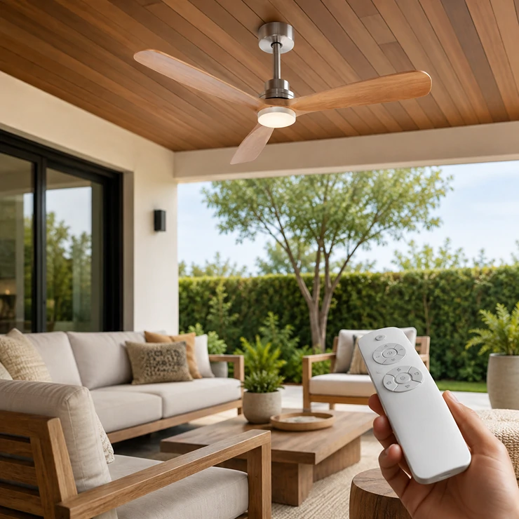 Ceiling fan light control option shown with a modern patio fan