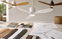 Custom patio ceiling fan design with distinctive blade and housing details