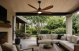 Patio ceiling fan mounting structure designed for outdoor residential applications