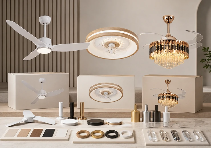 Private-label ceiling fan light products prepared for branded distribution channels