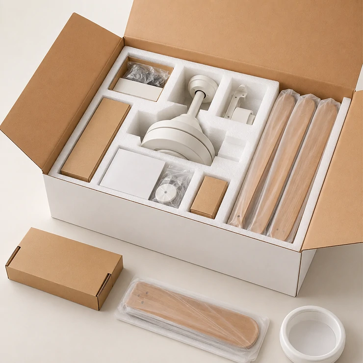 Private label ceiling fan packaging support for brands