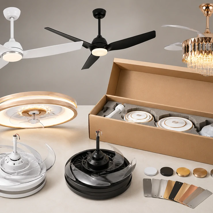 Private label ceiling fan light finish and packaging customization details