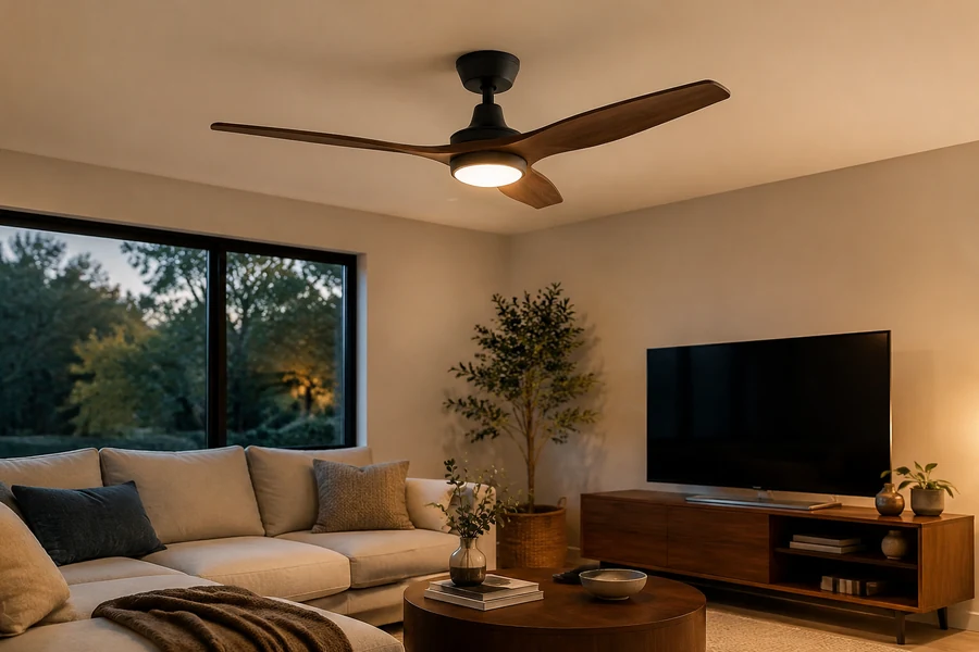 Quiet DC ceiling fan for a lounge at low speed