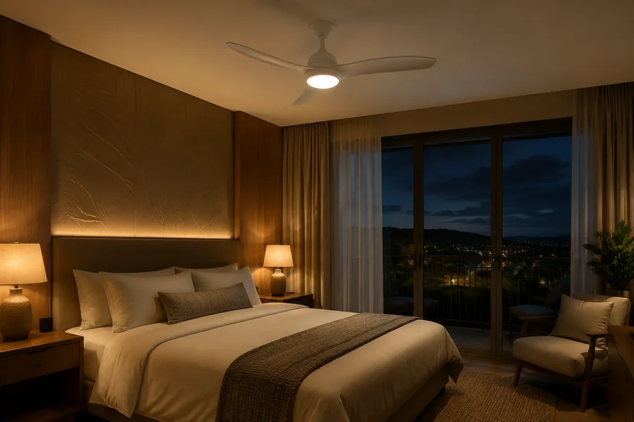 Quiet hotel ceiling fan for night comfort in guest rooms