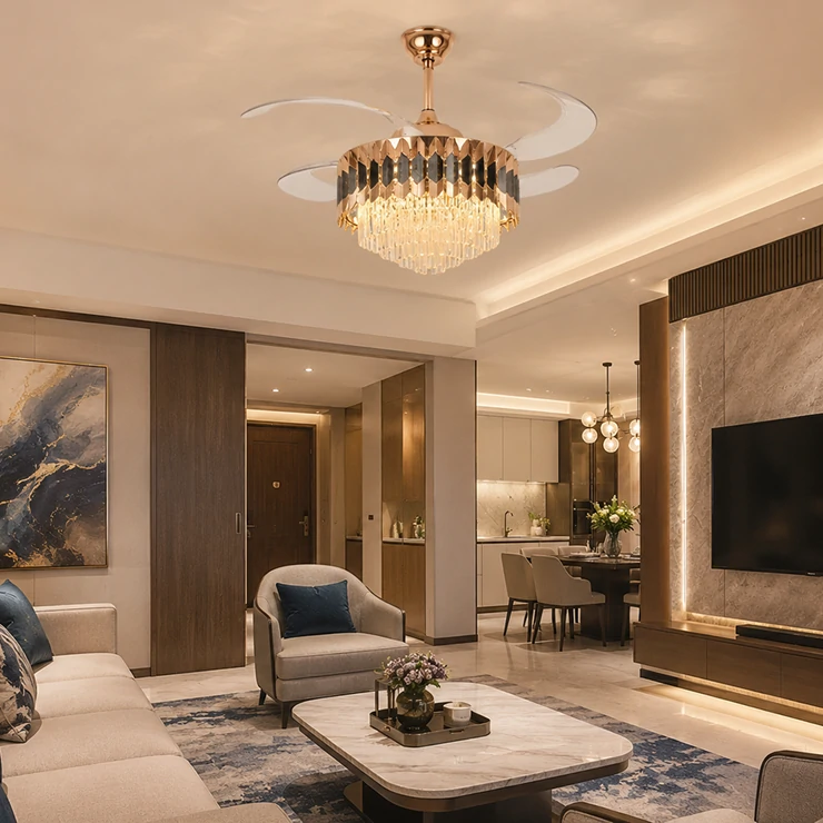 Ceiling fan light used in a premium serviced apartment residential interior