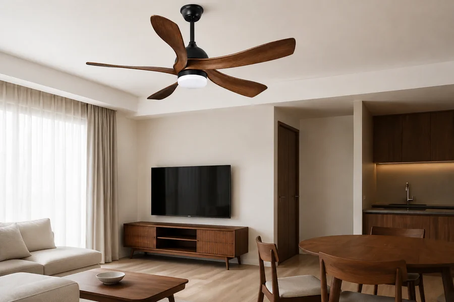 Drop ceiling fan light planned carefully in a small apartment