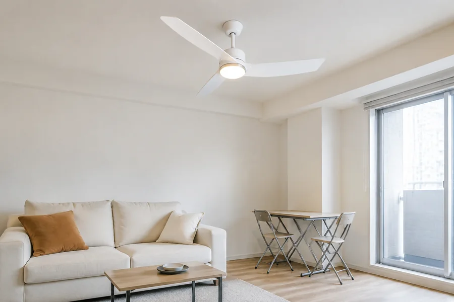 Small apartment zoning with compact ceiling fan light