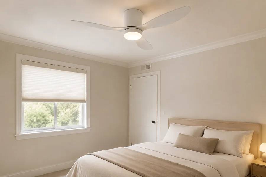 Small bedroom colours with white ceiling fan