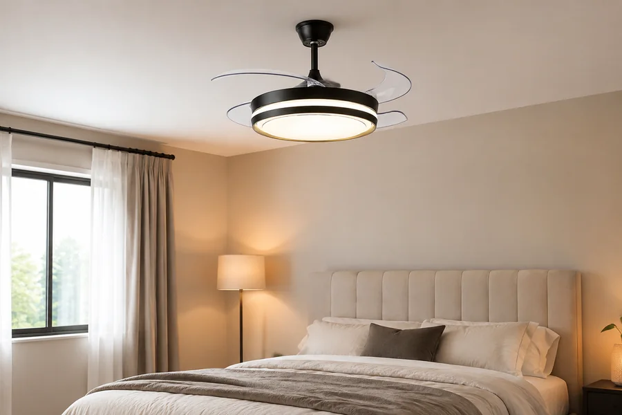 Small bedroom lighting plan with flush mount ceiling fan light