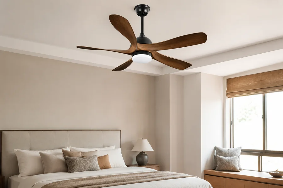 Low profile fan making a small bedroom ceiling feel taller