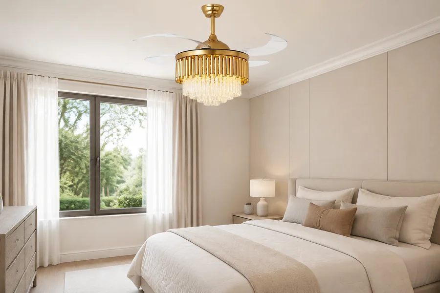 Small bedroom furniture scale and ceiling fan choice
