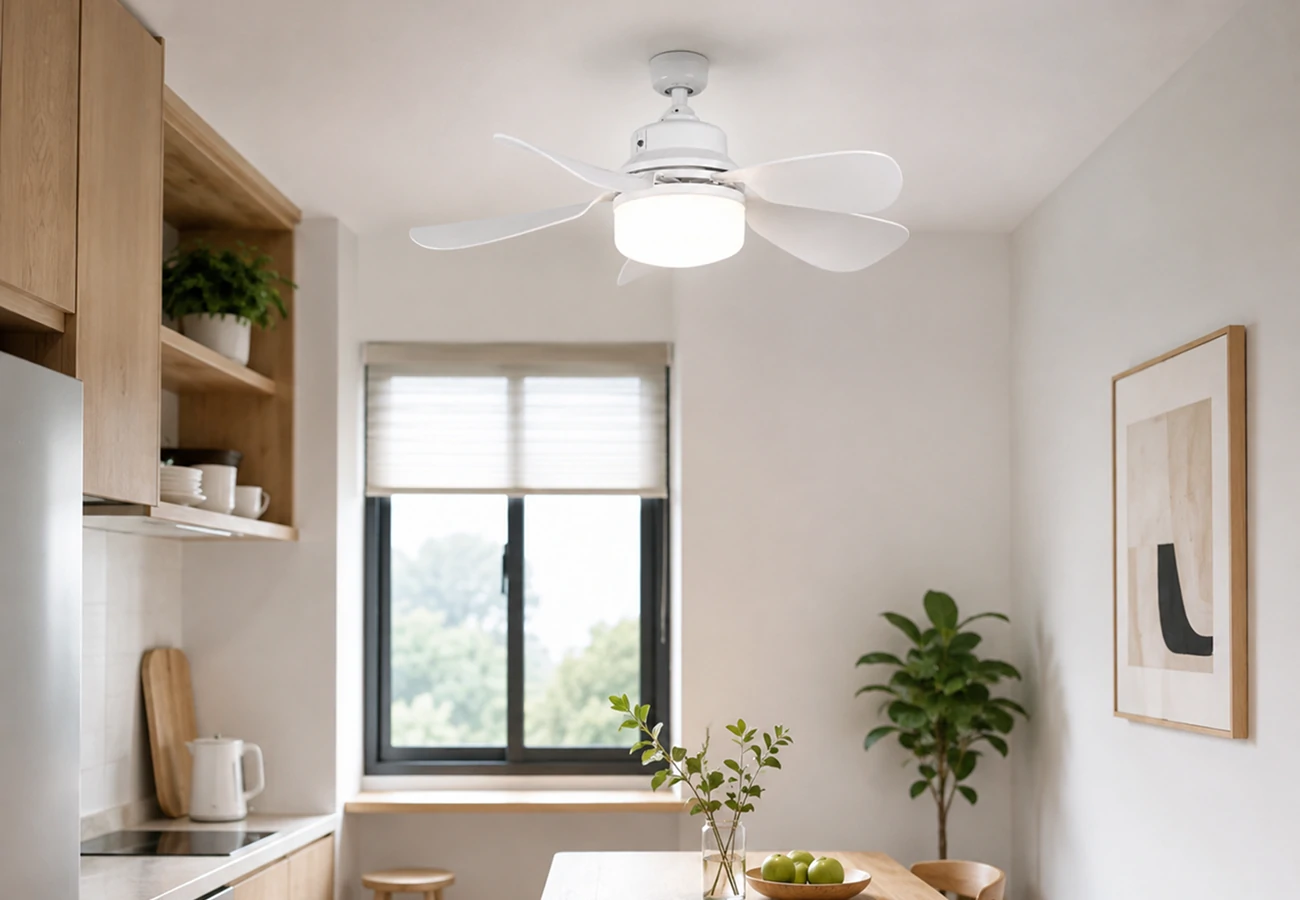 Small room application of E27 ceiling fan light solution