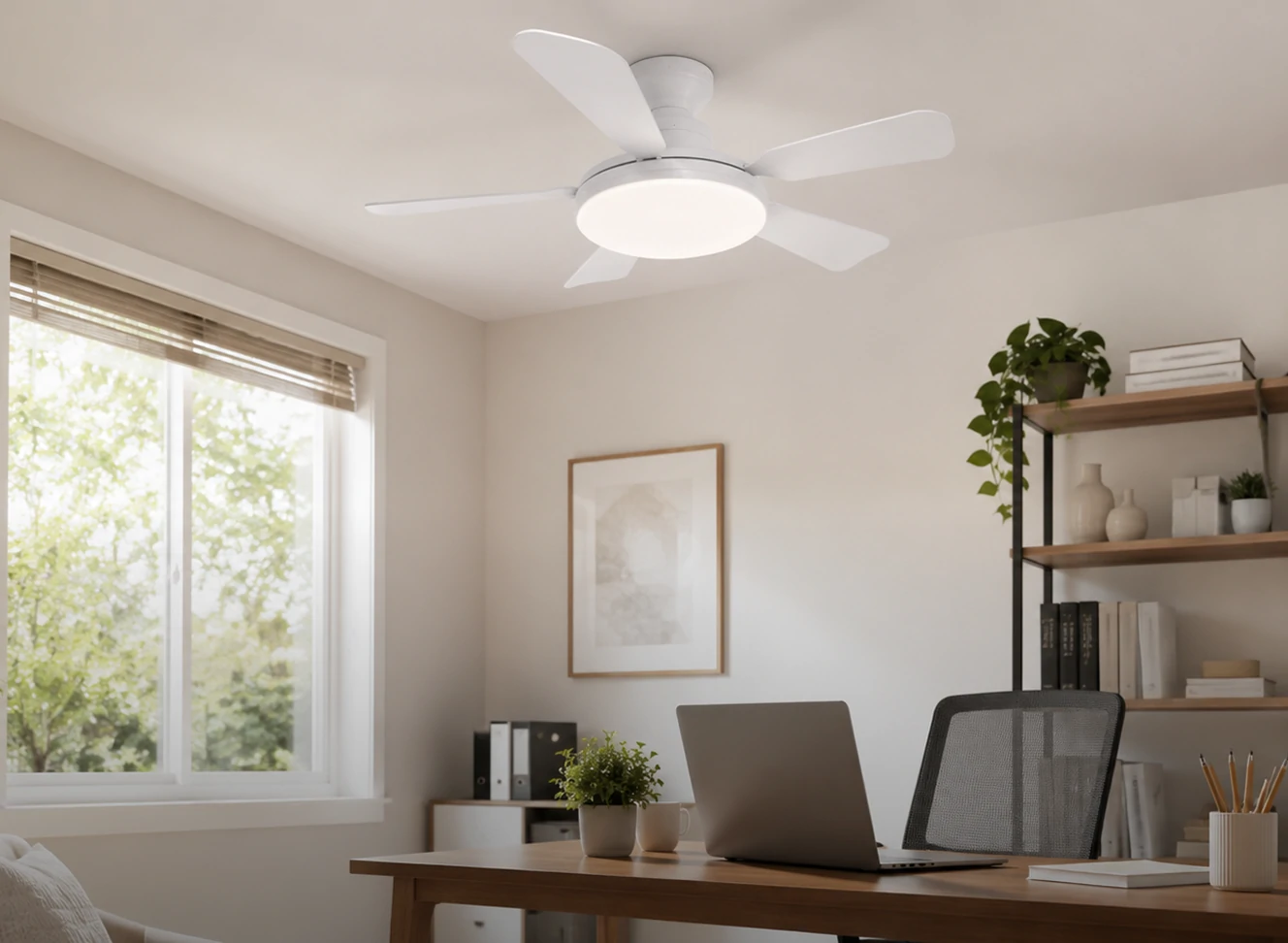 Socket fan light installed in a home office