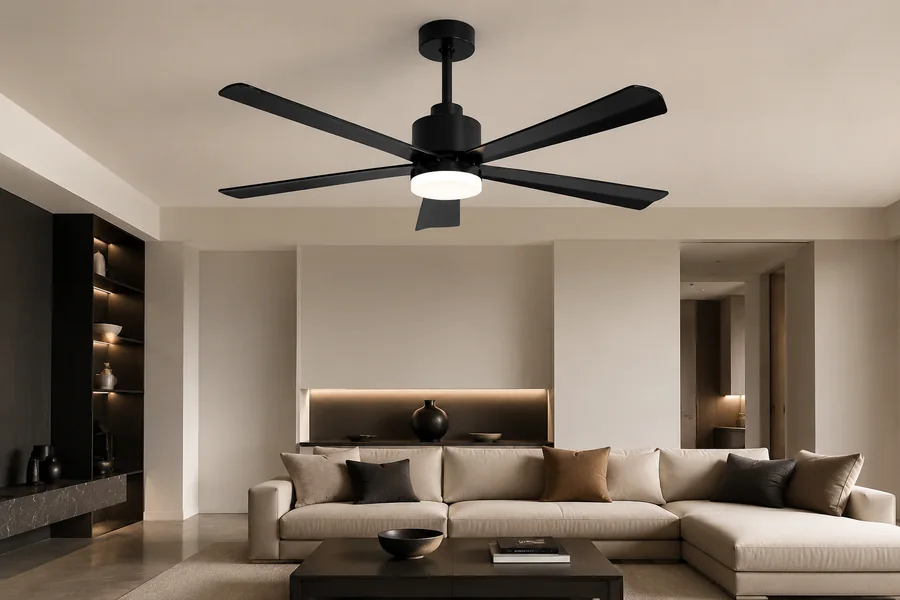 Statement ceiling fan as a modern living room focal point