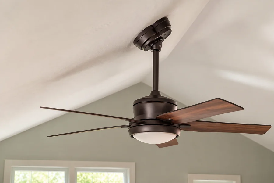 Vaulted ceiling fan mounted level with sloped adapter
