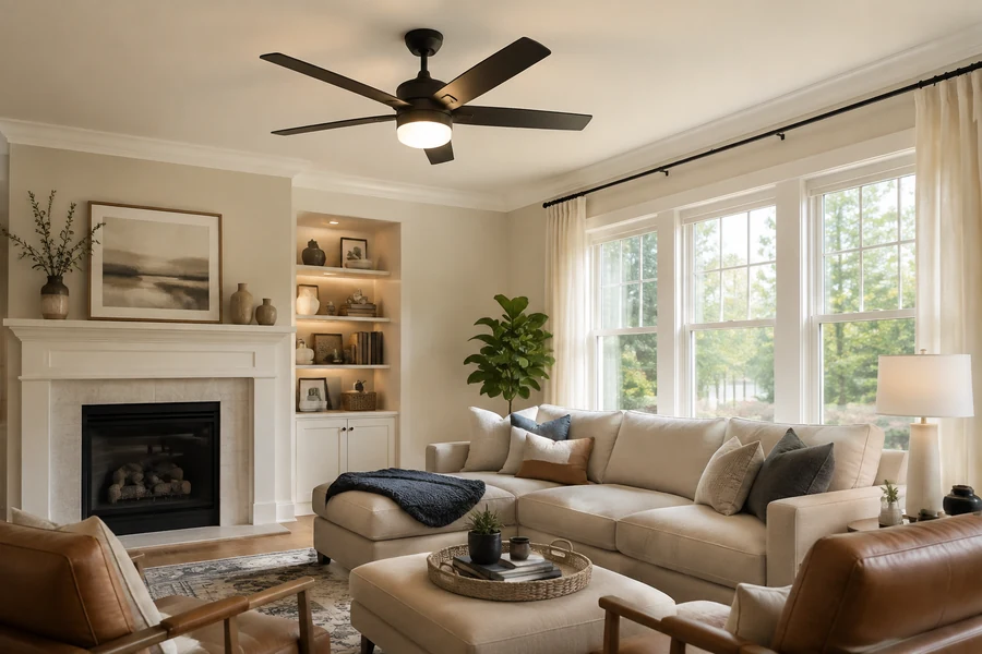 Wall color and daylight changing ceiling fan light color temperature