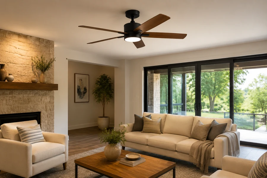 Warm and neutral ceiling fan light style for living rooms